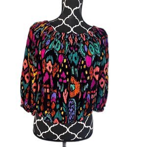 Christian Siriano Bold Colorful Maximal Print Stretchy Neckline Crop Top Size LG